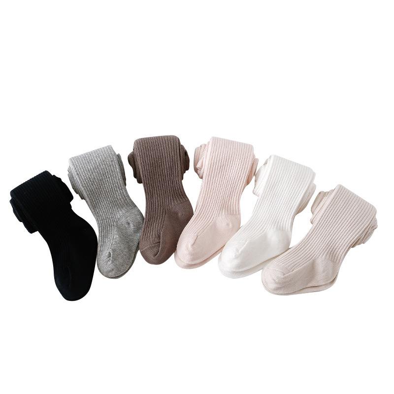 Spring Autumn Children's Warm Tights Solid Color Vertical Stripe Girl Pantyhose Fashion Non Dropping Crotch Kids Dance Panties