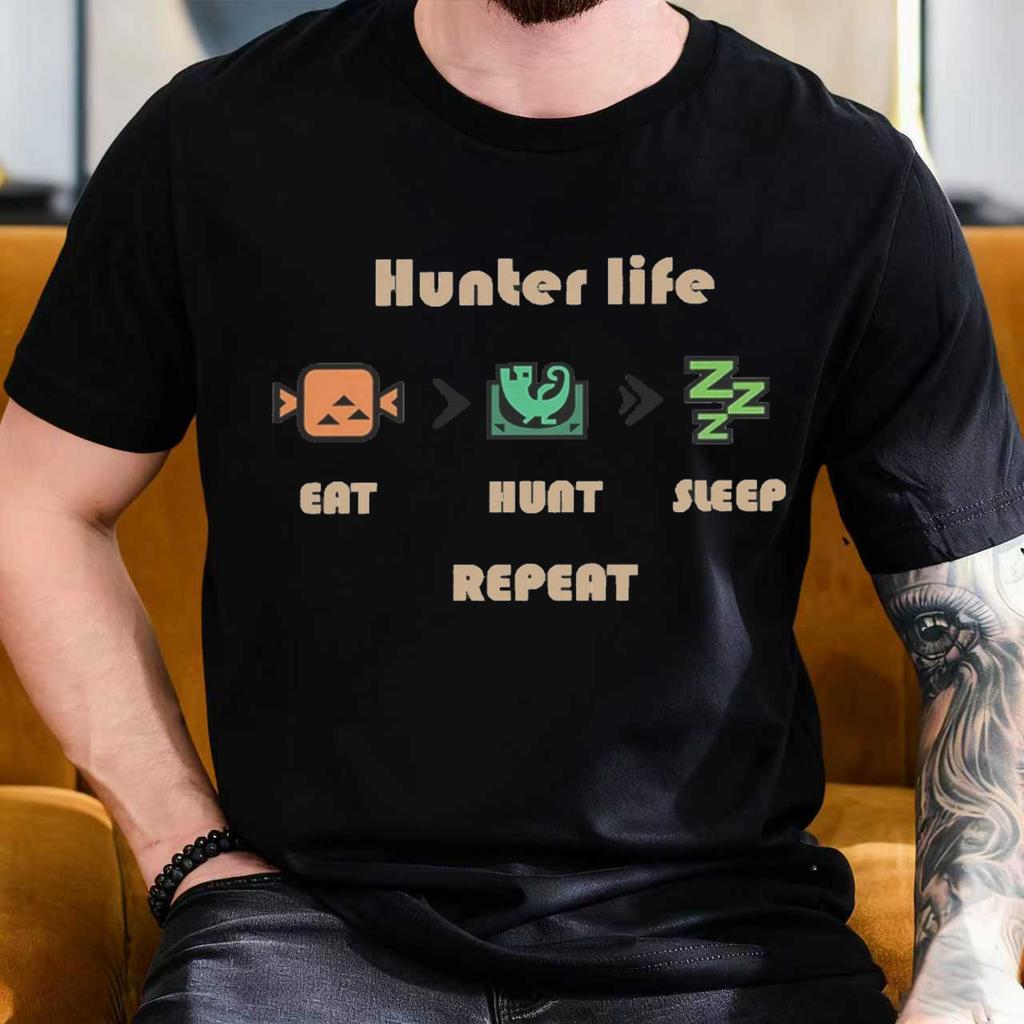 Летняя мужская футболка 2025 года Monster Hunter, 100% чистого хлопка, с принтом, стиль Hunters Life, повседневная, с коротким рукавом, круглая горловина, идея для подарка, Y2k