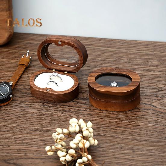Деревянная коробка для колец ручной работы в деревенском стиле с прозрачной крышкой, коробка для хранения обручальных колец, бархатная внутренняя магнитная застежка, предложение, обручальное кольцо