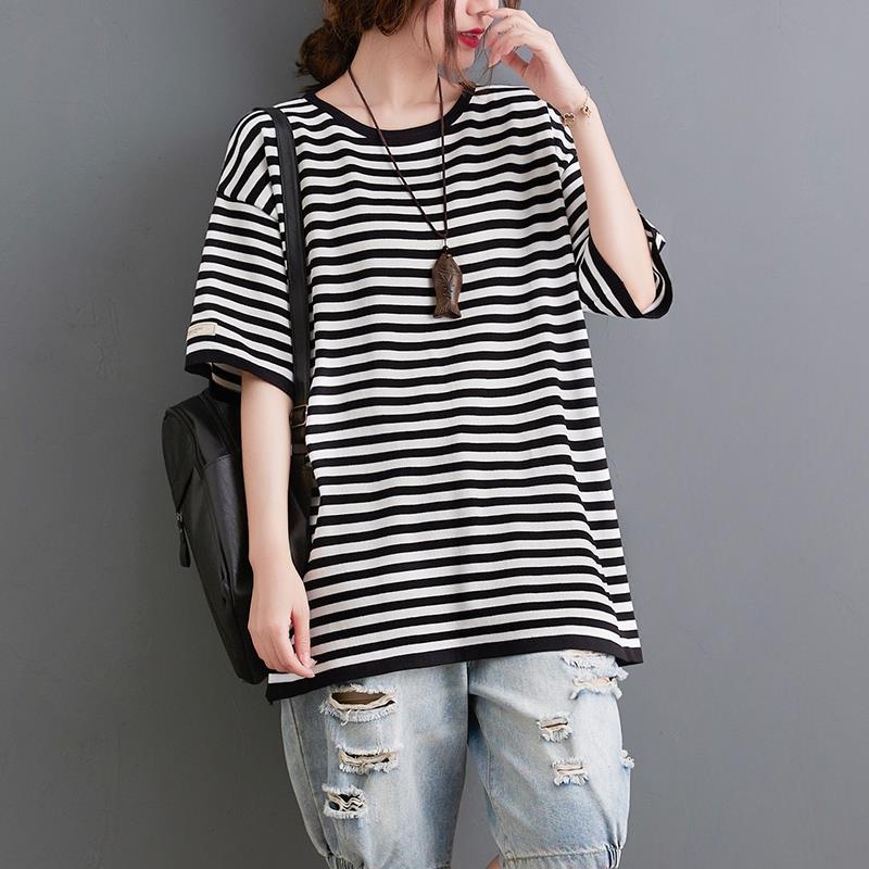 Футболки в полоску из хлопка, женские повседневные свободные топы с коротким рукавом, летние трендовые тонкие футболки большого размера, футболка в корейском стиле, топ Y2k