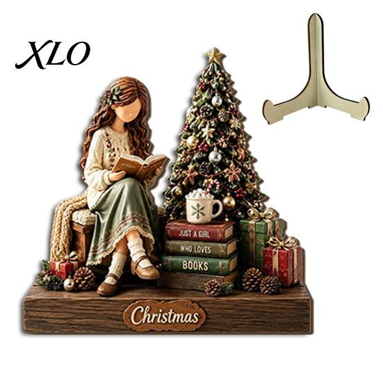 Decorative Christmas Signage Wooden Table Sign, 2D Flat Santa Claus/Snowman Reading Desktop Ornament Party Favors with Stand, Holiday Tabletop