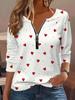 Plus Size Women's Blouse Print Love Print Round Neck Zip Fashion Casual Long Sleeve Top