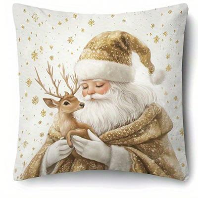Home Decor Christmas Deer & Snowman Pattern Cushion Covers Pattern Cushion Cover Suitable For Sofa Bedroom Car Pillow Cover