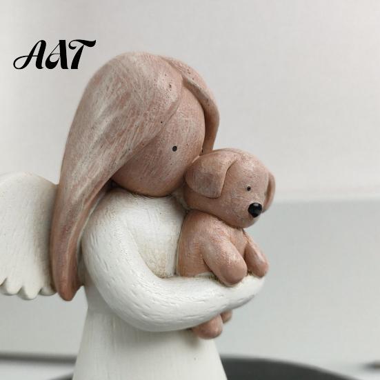 Unique Gifts for Cat Owners Angel Holding Puppy Figurine, Cute Dog Resin Statue Home Heartwarming Pet Keepsake Desk Decor, Handcrafted Wood