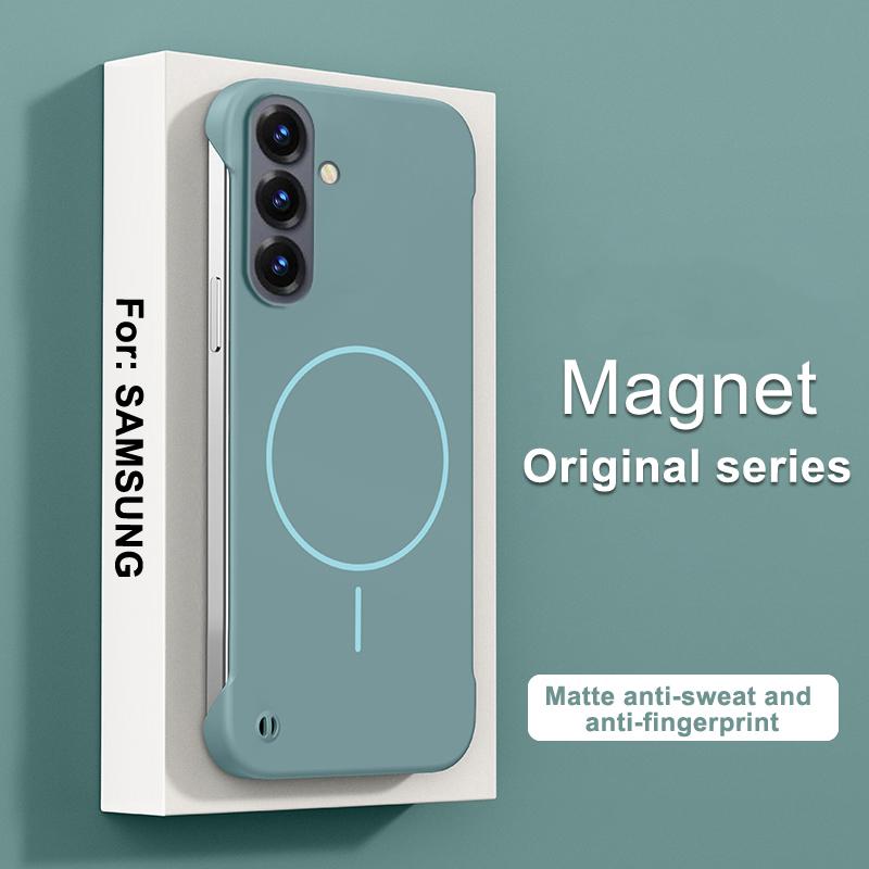 For Magsafe Frameless Magnetic Case For Samsung S26 S25 S24 S23 S22 S21 S20 FE Plus Note 20 Ultra Solid Color Hard PC Back Cover