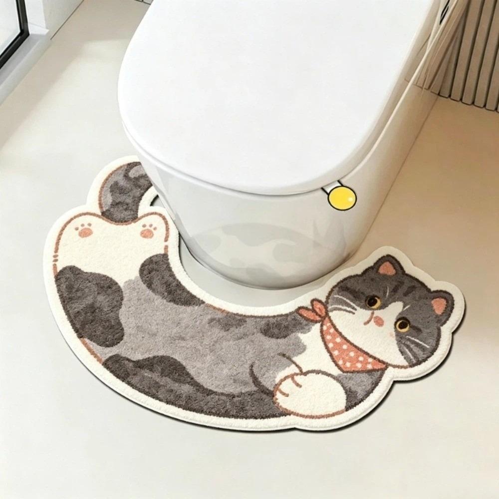 Уютный коврик для ног на унитаз с рисунком мультяшного кота, коврик для ванной, удобный впитывающий коврик, декор для дома