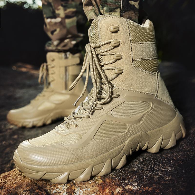 Outdoor High-top Boots Men Shock-absorbing Anti-slip Combat Boots Men Soft Wear-resistant Lace-up Comfortable Hiking Shoes Men