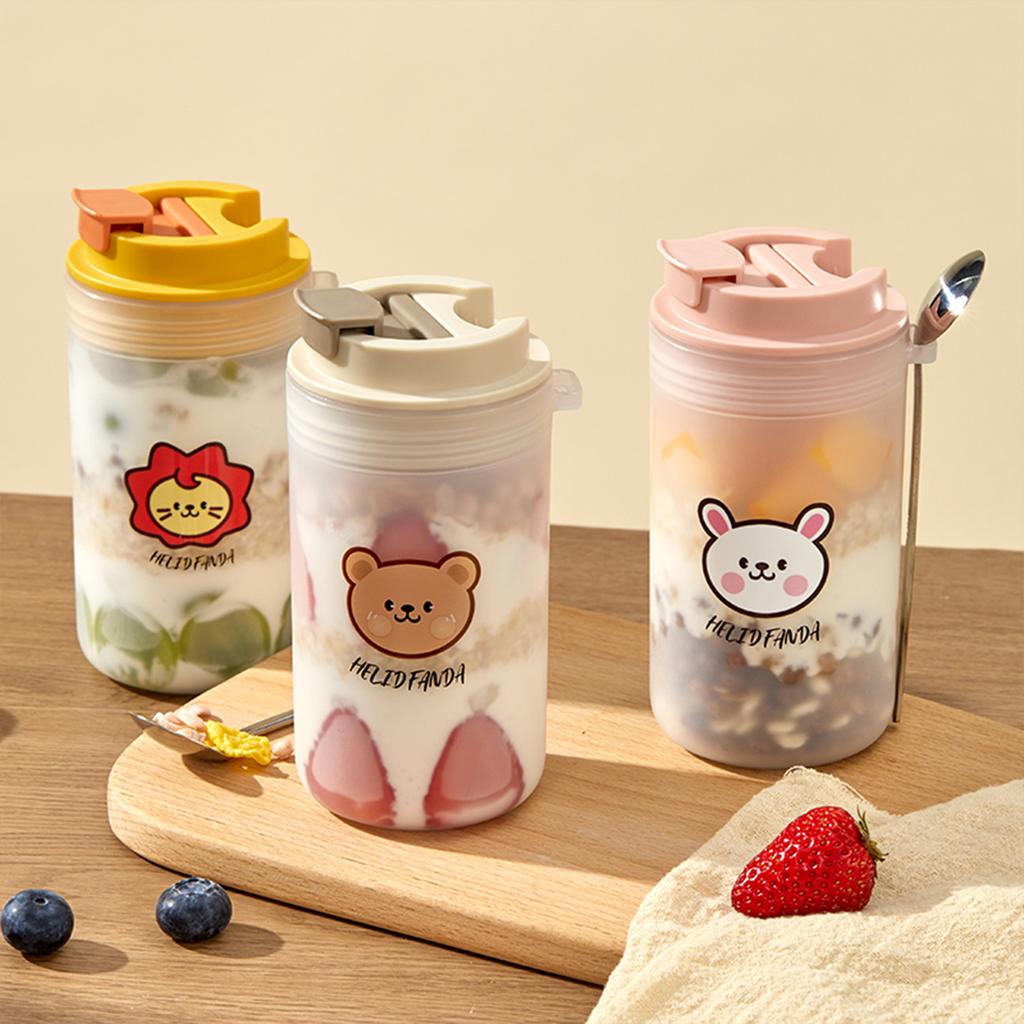 Portable Breakfast Oat Cup With 316 Stainless Steel Spoon Plastic Milk Yogurt Oatmeal Jar Leak Proof Food Container