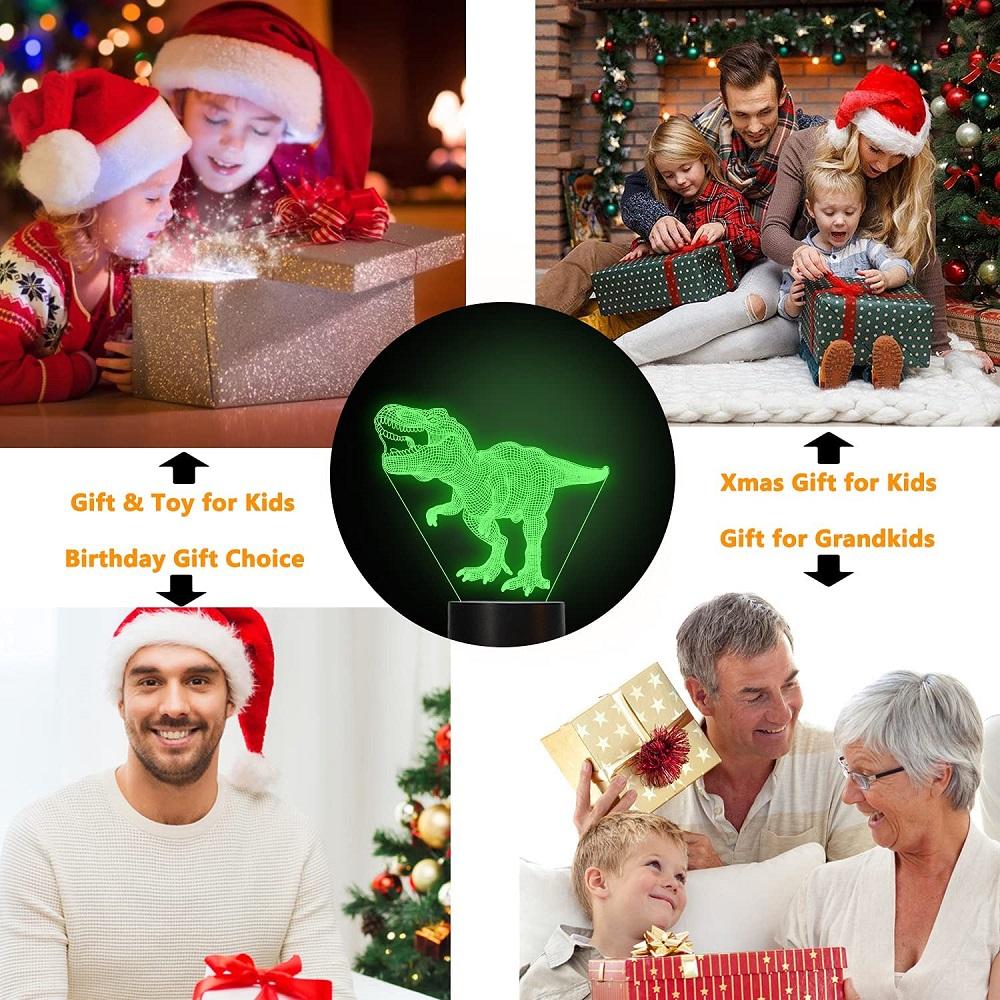 Dinosaur 3D Night Light with 7 Color Changes Black Base Gift Room Decor For Kids