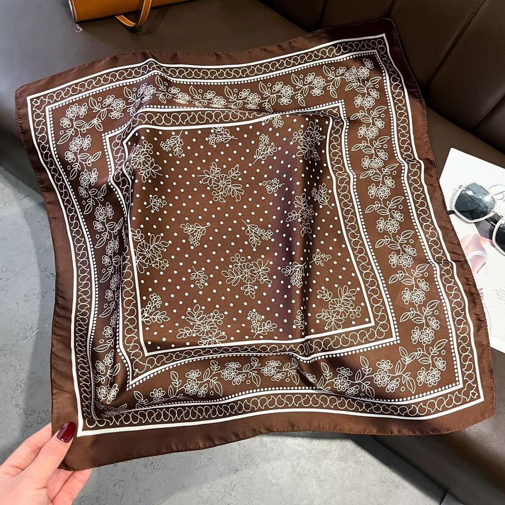 Spring and summer pink flower polyester small square scarf women's versatile commuter professional decoration silk scarf scarf sunscreen shawl