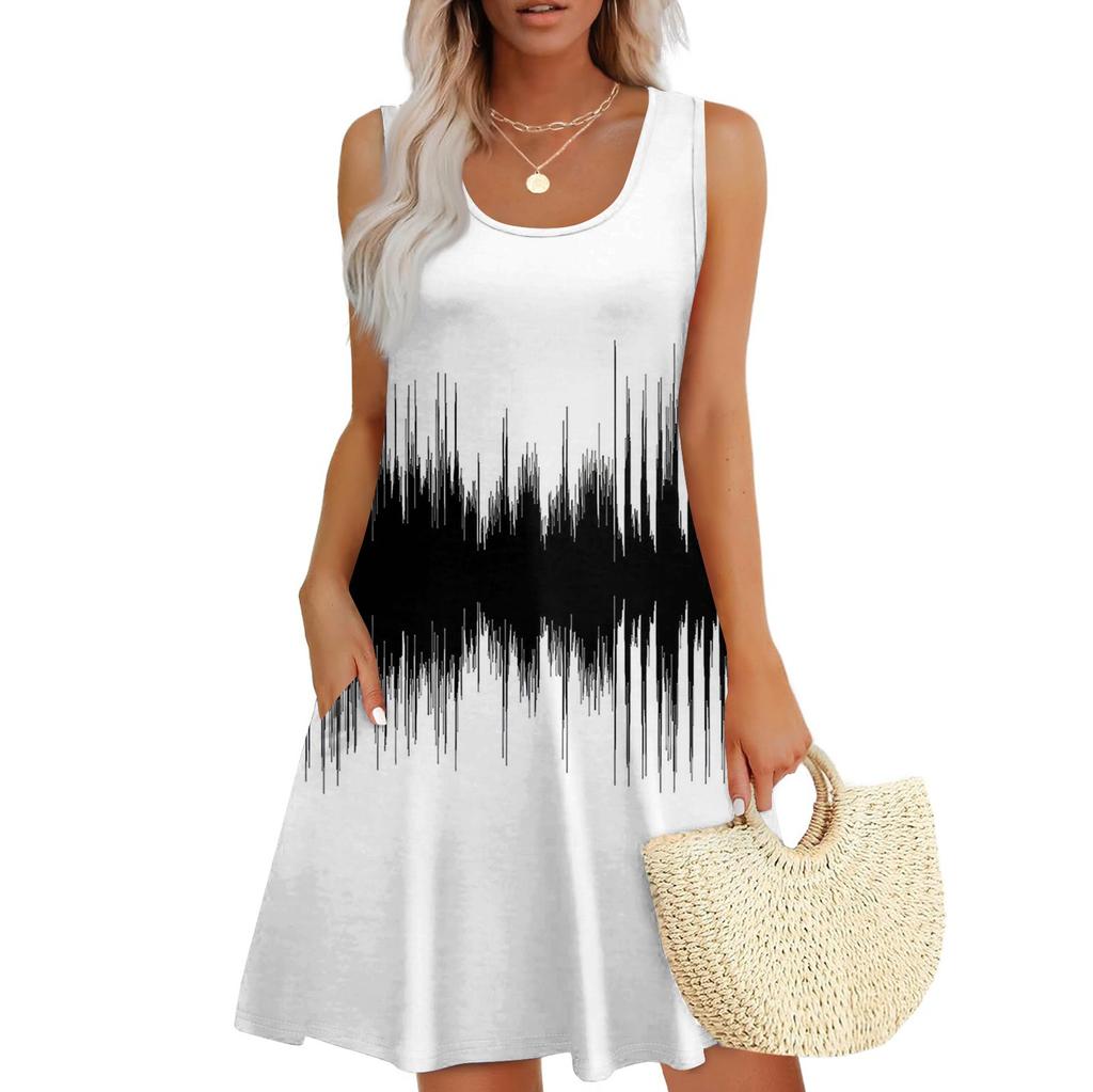 Женское летнее повседневное платье с квадратным вырезом и принтом в стиле пэчворк, платье без рукавов с карманами