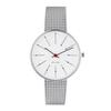 ARNE JACOBSEN BANKERS 53101-1608 Часы, 34 мм, Скандинавский дизайн, Водонепроницаемые (Тихий дизайн без секундной стрелки), Белый с серебристым сетчатым ремешком