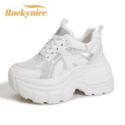 Женские повседневные спортивные туфли на толстой подошве с вырезами, кроссовки «папины», новинка осени, высокая платформа 8 см, дышащие, блестящие, сетчатые, массивные туфли