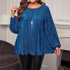 2025 Spring/Summer Plus Size Women's Loose Pearlescent Pleated Long Sleeve Top, European & American Style