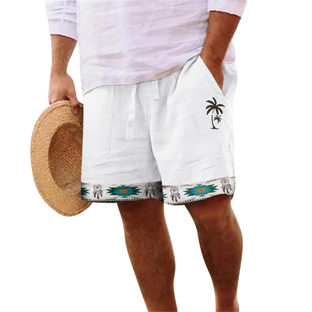 Мужские хлопковые и льняные однотонные спортивные штаны со шнуровкой, мужские шорты, повседневные брюки