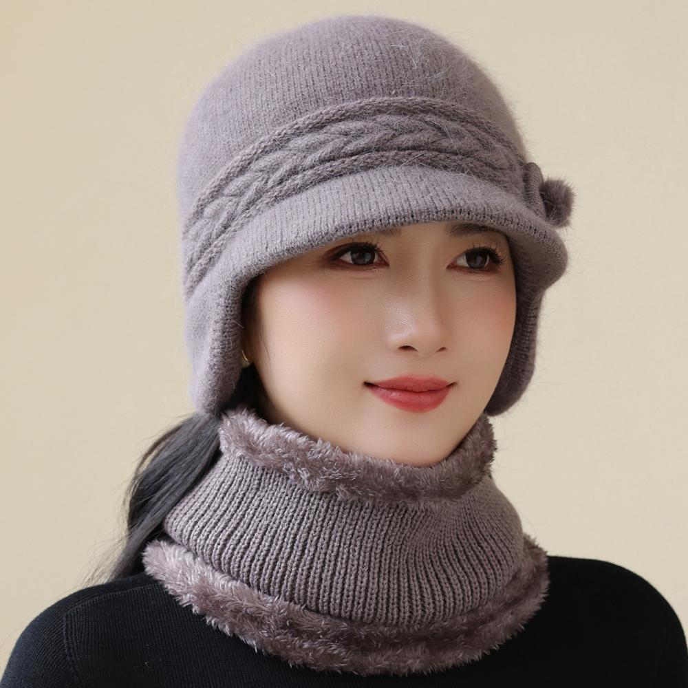 Новый стиль Женская зимняя шапка Защита ушей Теплый костюм Плюшевая подкладка из искусственного меха Теплые шапки для женщин Повседневная шапка из кроличьего меха Зимняя вязаная шапка