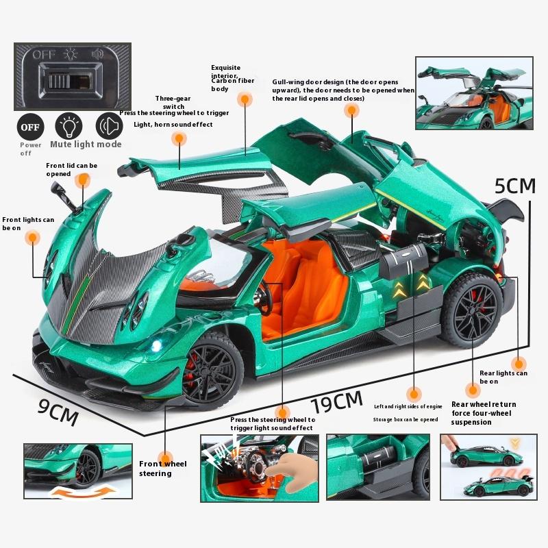 1:Модель автомобиля Pagani Huayra из сплава в масштабе 1:24 с ретро-механизмом оттяжки, идеальный подарок для детей, фанатов гонок, а также для коллекционирования и демонстрации