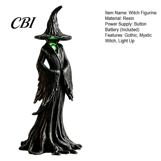 Wicked Witch Display Halloween Statue, LED Light Up Gothic Resin Figurine, Birthday Gift for Her Dark Fantasy Mysterious Sculpture Desktop Bookshelf