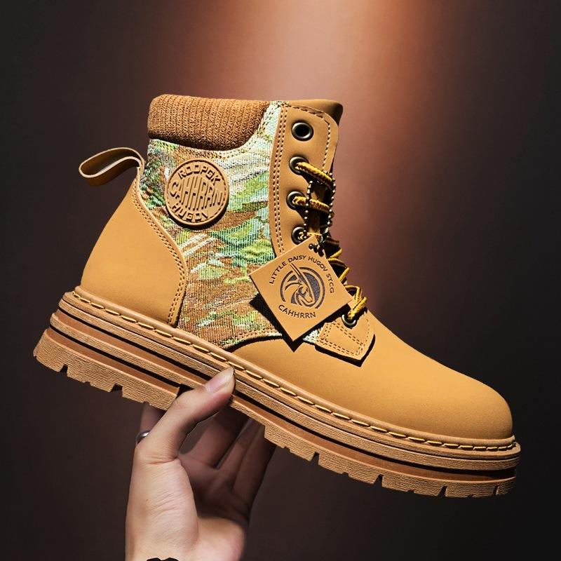 Ботинки мартинсы мужские 2024 новые осенне-зимние мужские ботинки корейская версия трендовые мужские ботинки высокие повседневные кожаные ботинки увеличивают рост