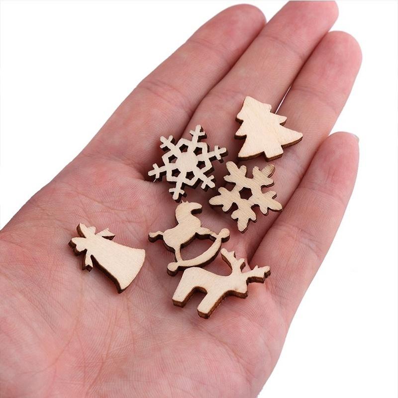 100Pcs Natural Wooden Christmas Ornaments DIY Wood Chips Xmas Tree Hanging Pendants Home Holiday Craft Gift Decoration Supplies