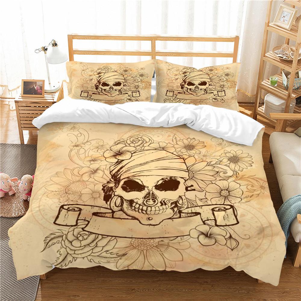 Skull Style Duvet Cover Set 3D Skull Printing Bedding Cover Polyester Home Textiles Soft Pillowcase Boy Single Size Bed Set