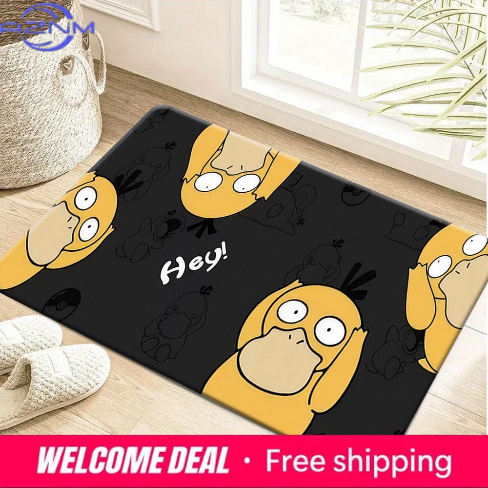 Cute Psyduck Print Non-slip Doormat, Soft Absorbent Floor Mat for Home Entrance Living Room Bedroom Decor Rug