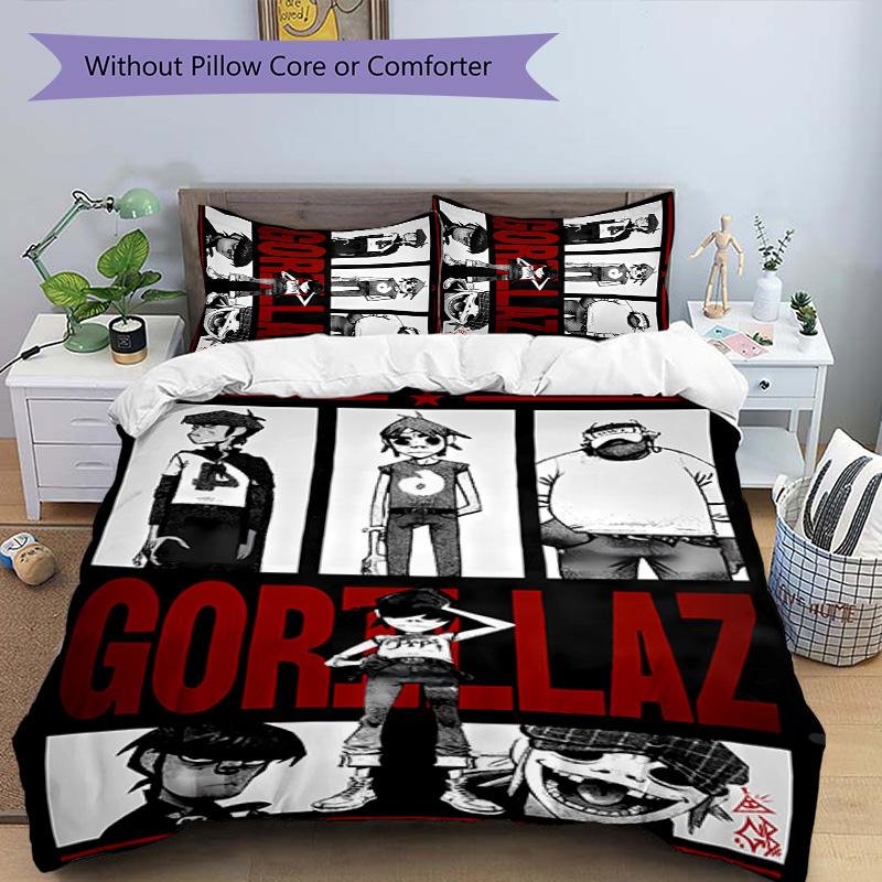 3pcs Gorillaz band pattern bedding set duvet cover set includes duvet cover &pillowcases, perfect all season bedroom decoration & gift