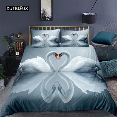 Комплект пододеяльников с лебедем, белое лебединое озеро, пододеяльник, Твин Океан, белый лебедь, комплект постельного белья из полиэстера для пары, подарок на День Святого Валентина