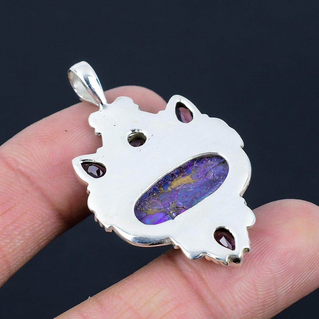 Подвеска из натурального фиолетового медного бирюзового камня, серебро 925 пробы, крошечный драгоценный камень аметист, подвеска ручной работы, ювелирный подарок на День святого Валентина