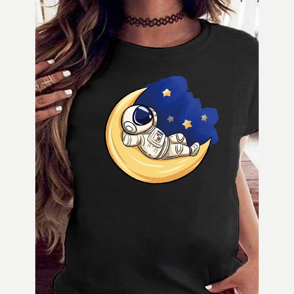 Модная летняя женская футболка с принтом астронавта, повседневная дышащая женская футболка с круглым вырезом и коротким рукавом, женская одежда, уличная одежда