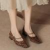 New Autumn and Winter Single Shoes Women's Word with Metal Chain Leopard Print Low Heel Suede Women's Shoes Square Head Soft Sole Mary Jane Lady