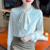 Autumn New 2024 Fashion Long Sleeve Bow Collar Apricot Lace Blouse Shirt Women Tops Blouses Shirts J489