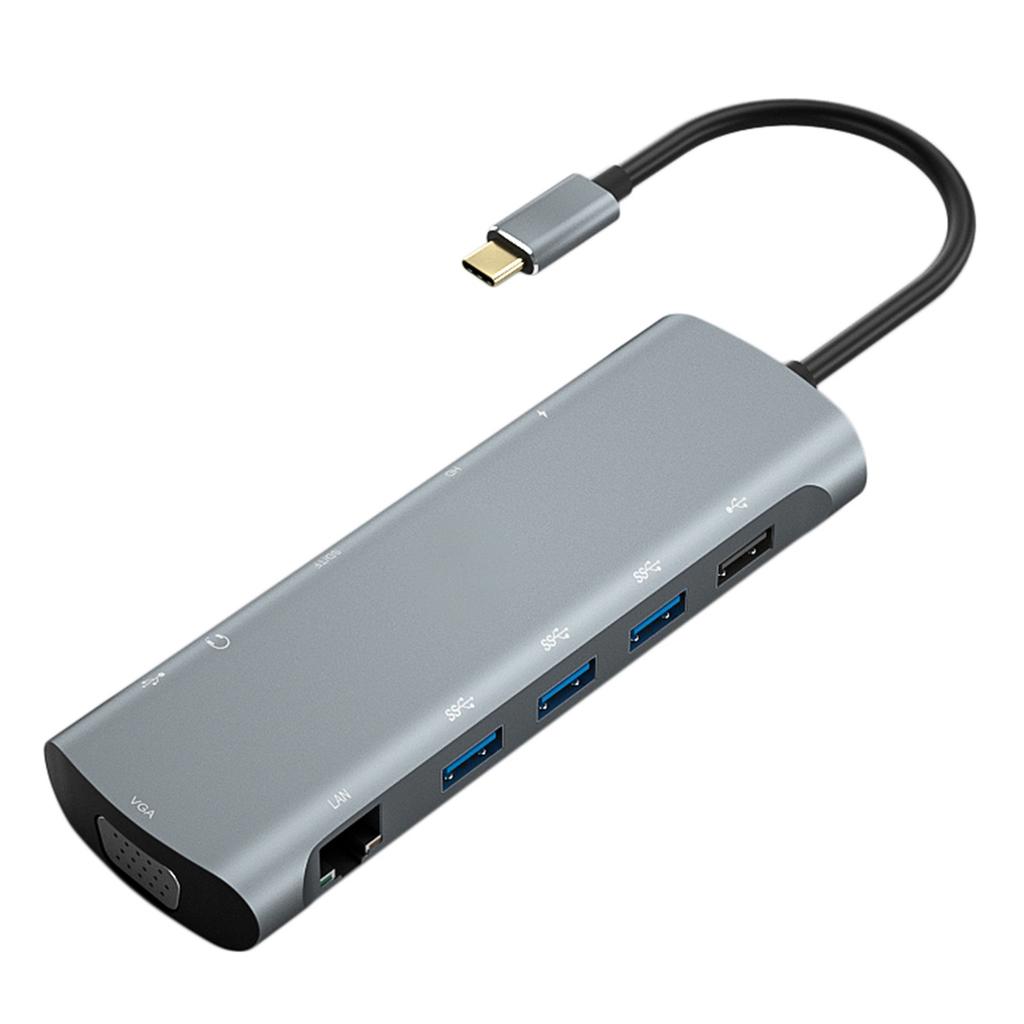 Док-станция-хаб 12-в-1 Type C к PD HD VGA USB3.0*3 USB2.0 RJ45 КАРДРИДЕР ДЛЯ КАРТ