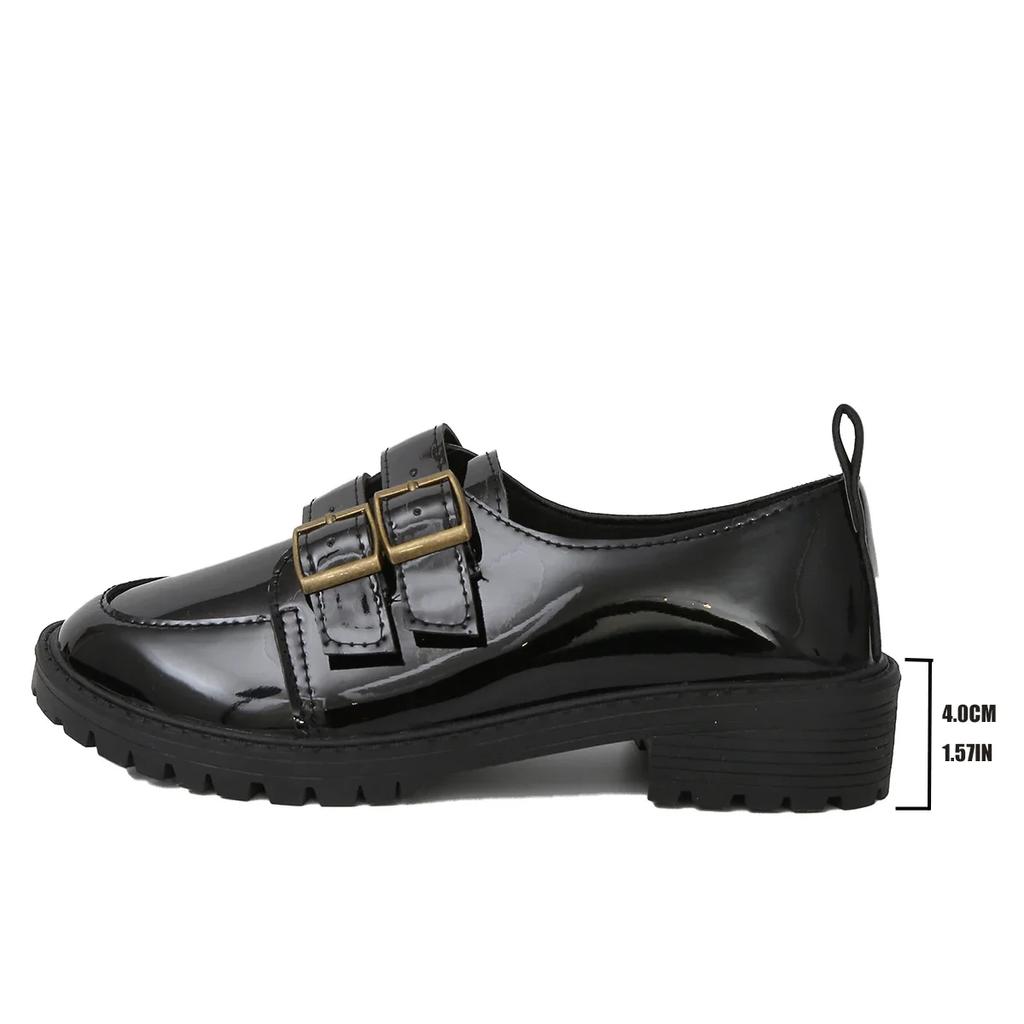 High-heeled Shoes Loafers for Women Thick Heels Thick Soles Double Buckles Women's Casual Low-top Shoes 2024 New Large Size