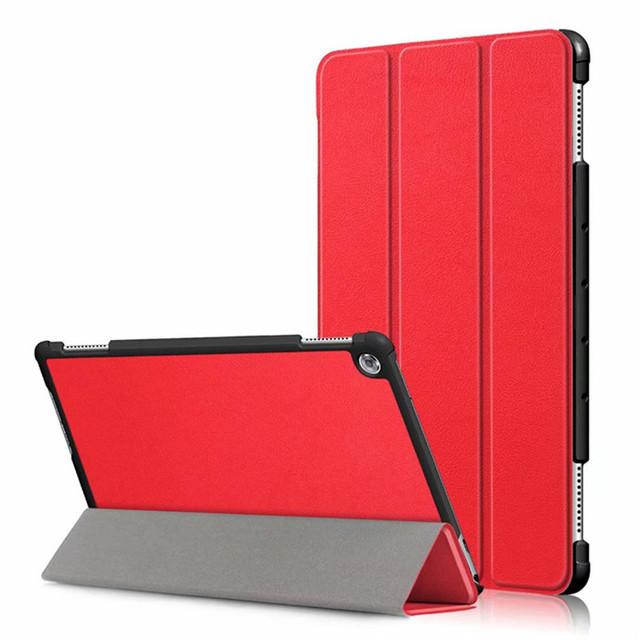 Ультратонкий чехол-книжка из ПУ-кожи для планшета Huawei MediaPad M5 Lite 10 и T5 10.0 с функцией подставки и магнитной застежкой - Доступен в черном, темно-синем, сером, розовом золоте, красном цветах и с различными узорами