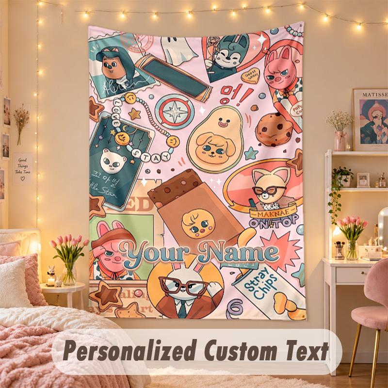 Custom Personalized Tapestry,Stray Kids Print Custom Name Text Wall Art Hanging for Bedroom