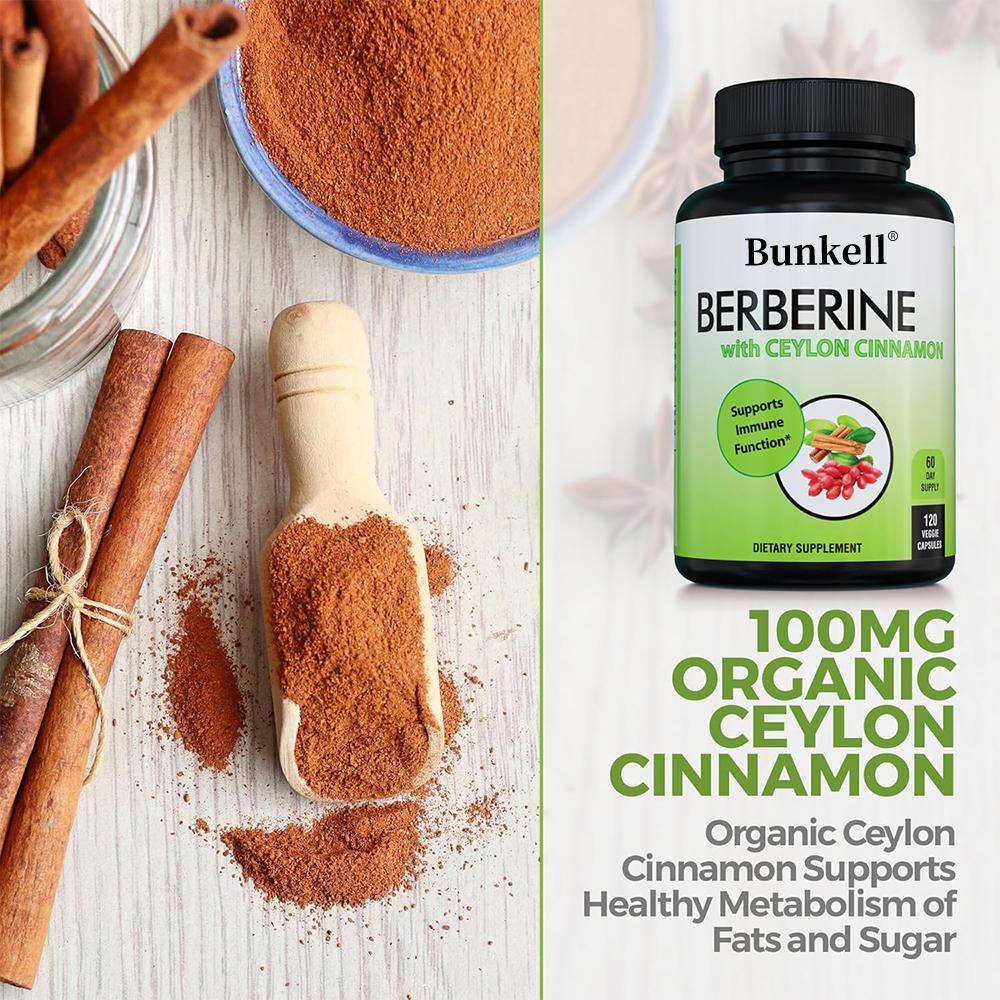 Berberine hydrochloride 1200 mg, containing organic Ceylon cinnamon - 120 capsules