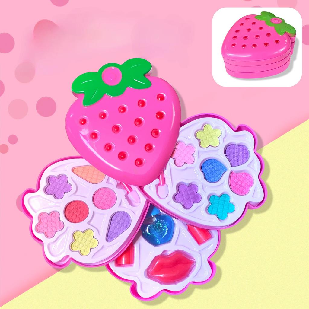 Children Makeup Toys Girl Strawberry Cosmetic Set Diy Princess Box Safe Water Soluble Play House Beauty Birthday Gift for Girls