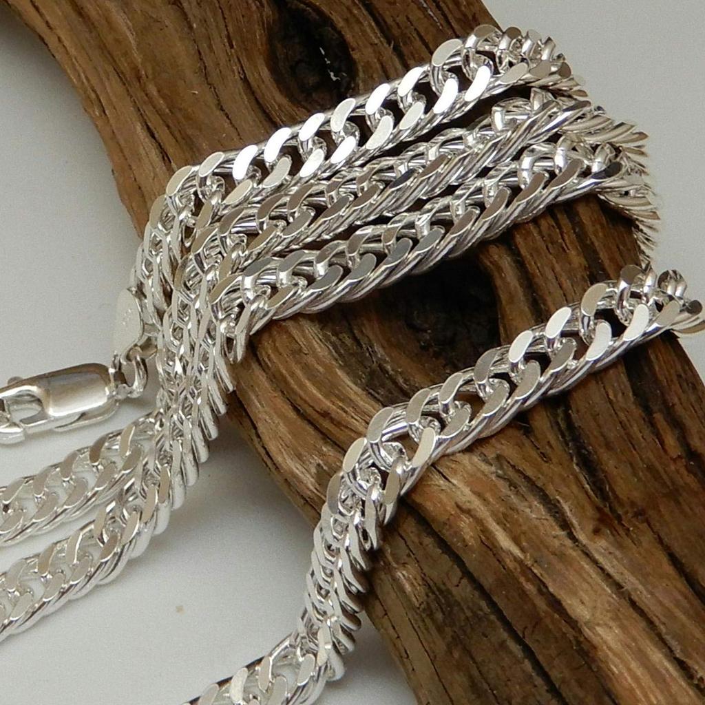 Стерлинговое Серебро 925 Кубинская Цепь Толстая Двойная Кубинская Серебряная Толстая Цепь Толстая Кубинская Звеньевая Цепь Серебряная Кубинская Цепь [100-балльный рынок] Ожерелье, Мужское