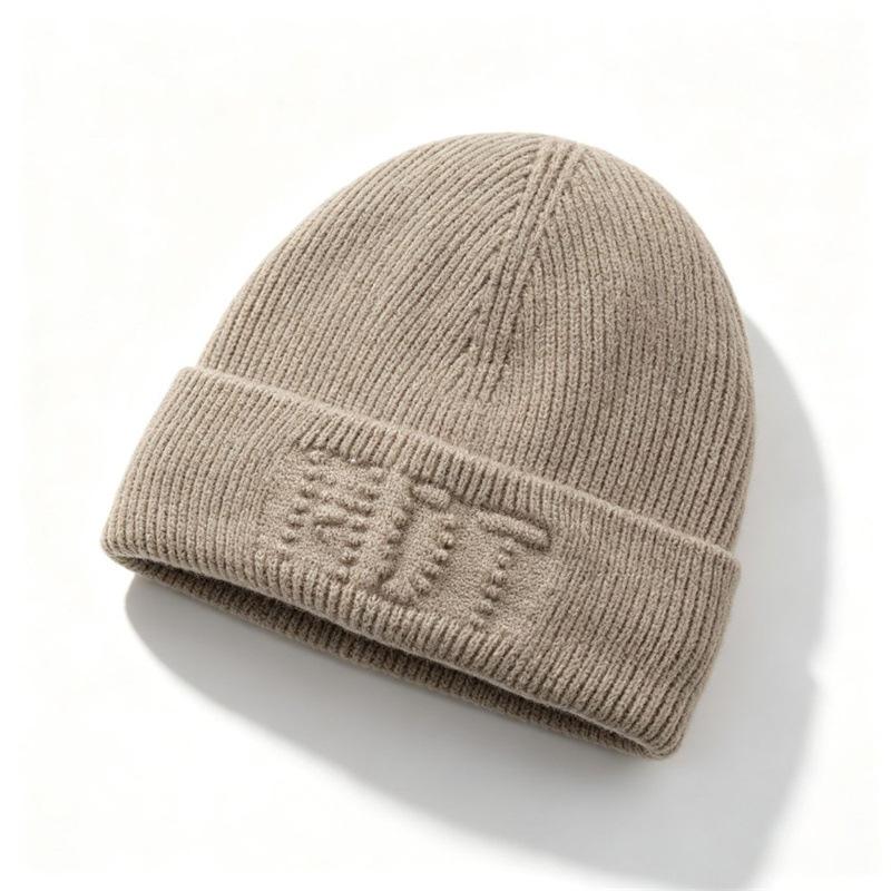 Letter fleece warm wool hat men's autumn and winter pullover ear protection knitted hat outdoor sports cycling hat