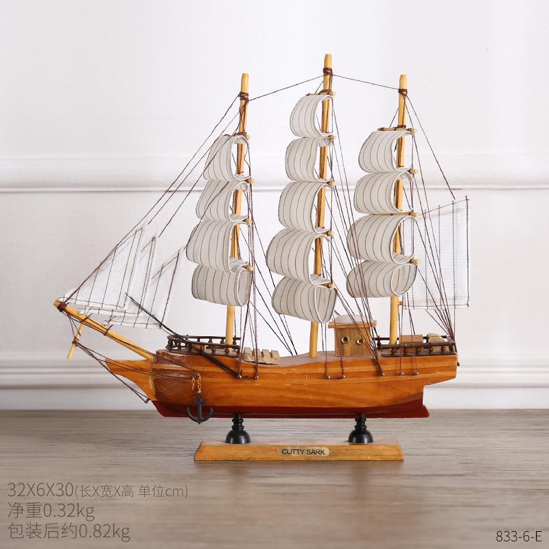 Mediterranean Wooden Sailboat Model Ornaments Creative Handmade Solid Wood Simulation Craft Home Decoration Retro Ornaments