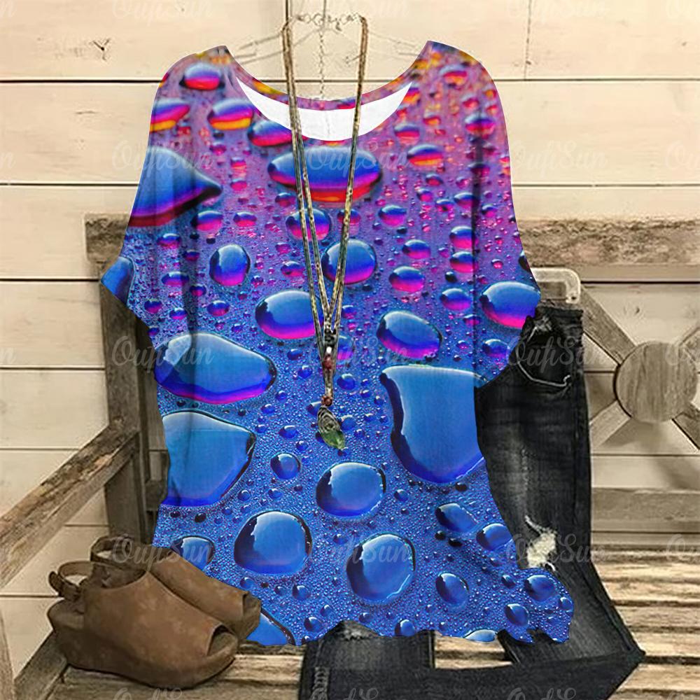 Футболка в стиле ретро для женщин с принтом капель, футболки с коротким рукавом, летний круглый вырез, модный женский свободный свитер