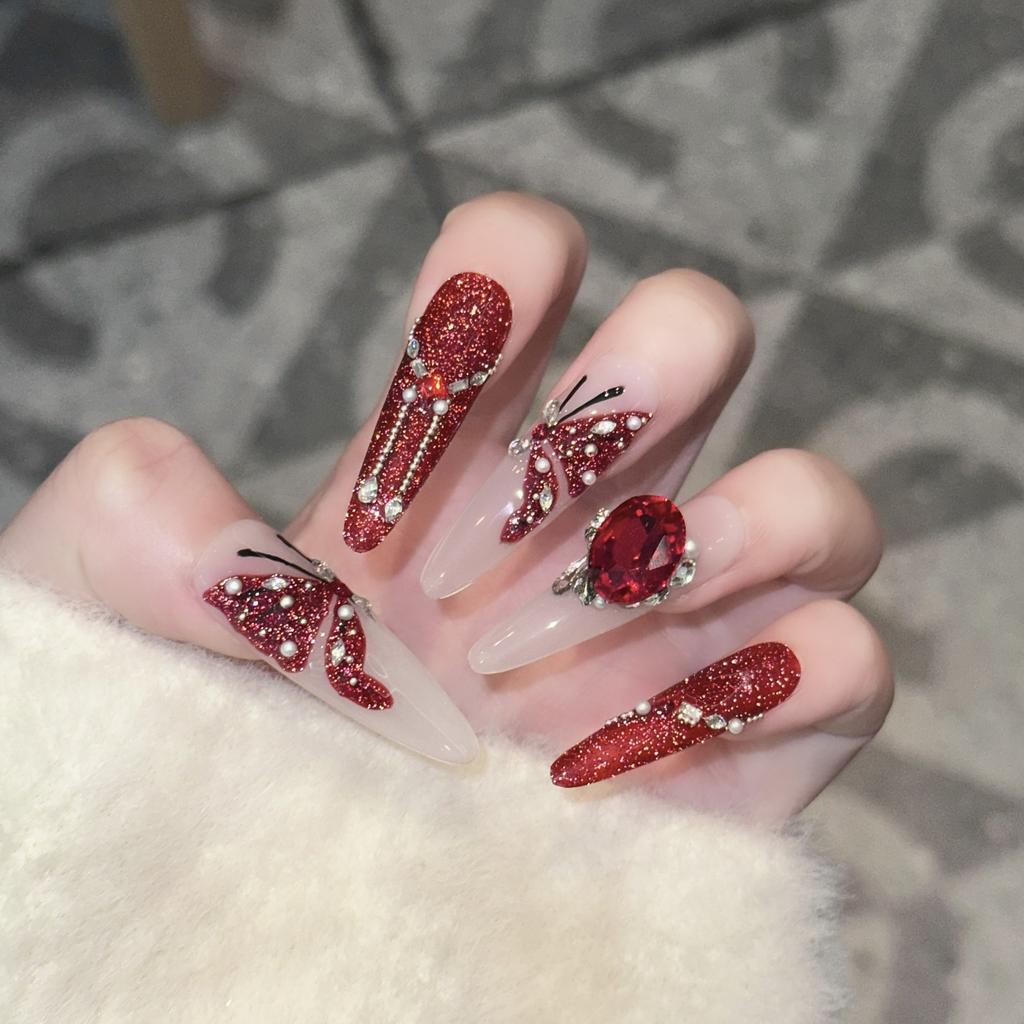 Pure Hand-wearing Armor High-end Atmosphere Nude Color New Year's Wine Red Manicure Finished Product Removable Nails