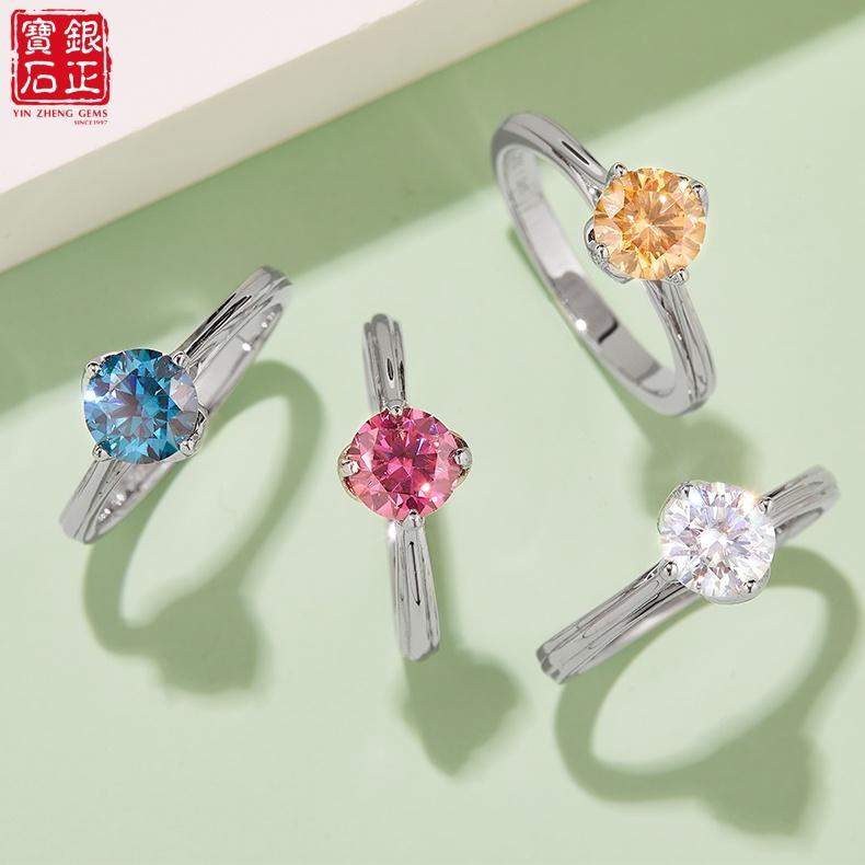 Straight Shank Prong Setting Trendy Engagement Women's Ring 1CT D Color Moissanite S925 Sterling Silver Rhodium Plated