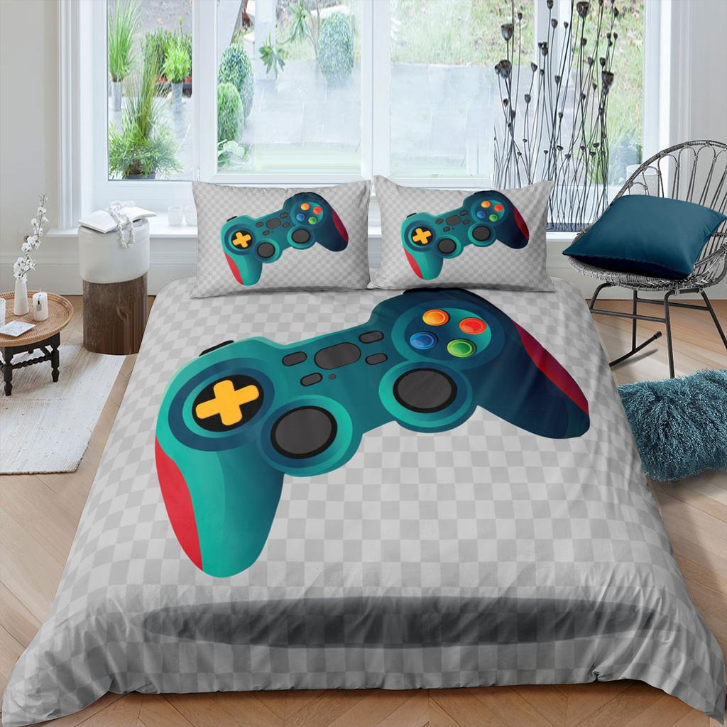 Gamer Duvet Cover Set 3D Print Boys Playroom Black Button With Controller King Queen Size For Boys Teens Polyester Bedding Set