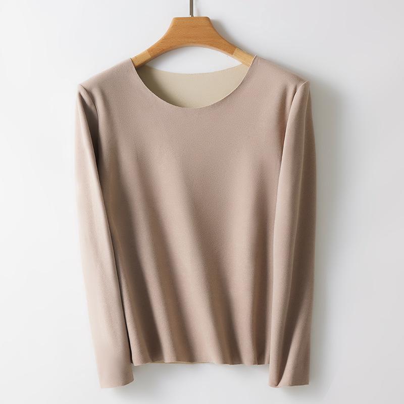 Женское немецкое бархатное бесшовное термобелье: Самонагревающаяся, теплая рубашка из плотного бархата с длинным рукавом для осени/зимы, большой размер.