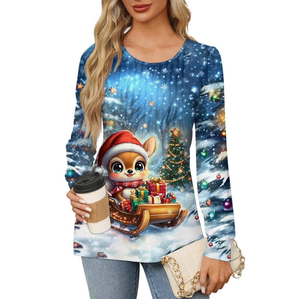 Женский модный пуловер с круглым вырезом и длинными рукавами, рождественский принт «Снеговик»