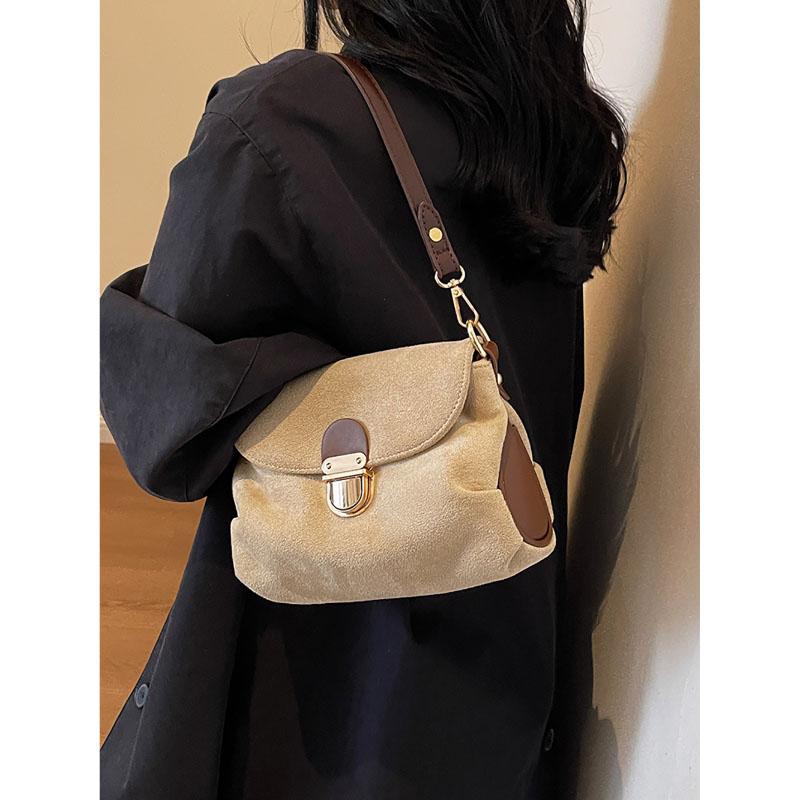 Retro Frosted Underarm Bag Faux Suede Fabric Women‘s New Winter Fashion Portable Shoulder Bag Popular Texture Crossbody Bag