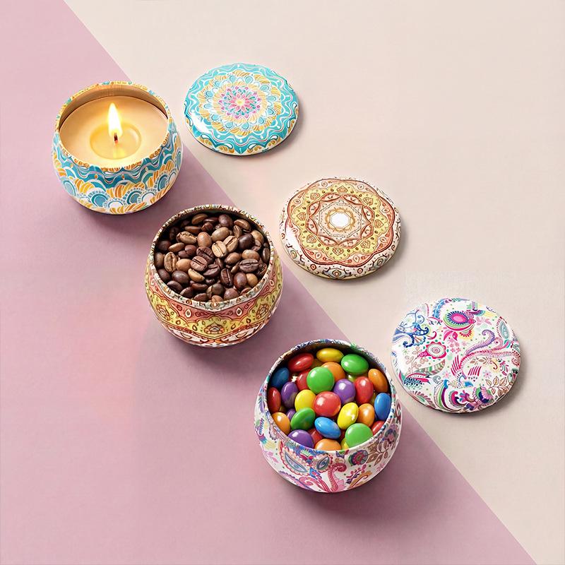 Cross-Border 2.2oz Scented Candle Tin - Candy Flower Tea Pear Design Gift Box
