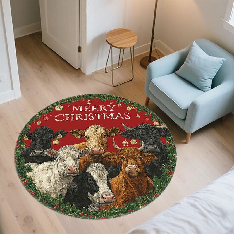 Christmas Theme pattern round rug,Carpet Rug for Living Room Bedroom Playroom ,Non-slip Floor Mat,Holiday Gifts and Birthday Gifts.